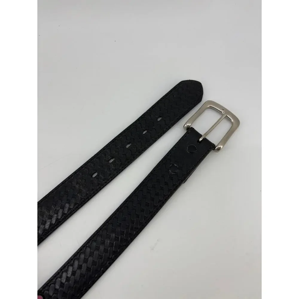Men's Leather Belt Size 46 Black Basket Weave Casual Security Uniform
